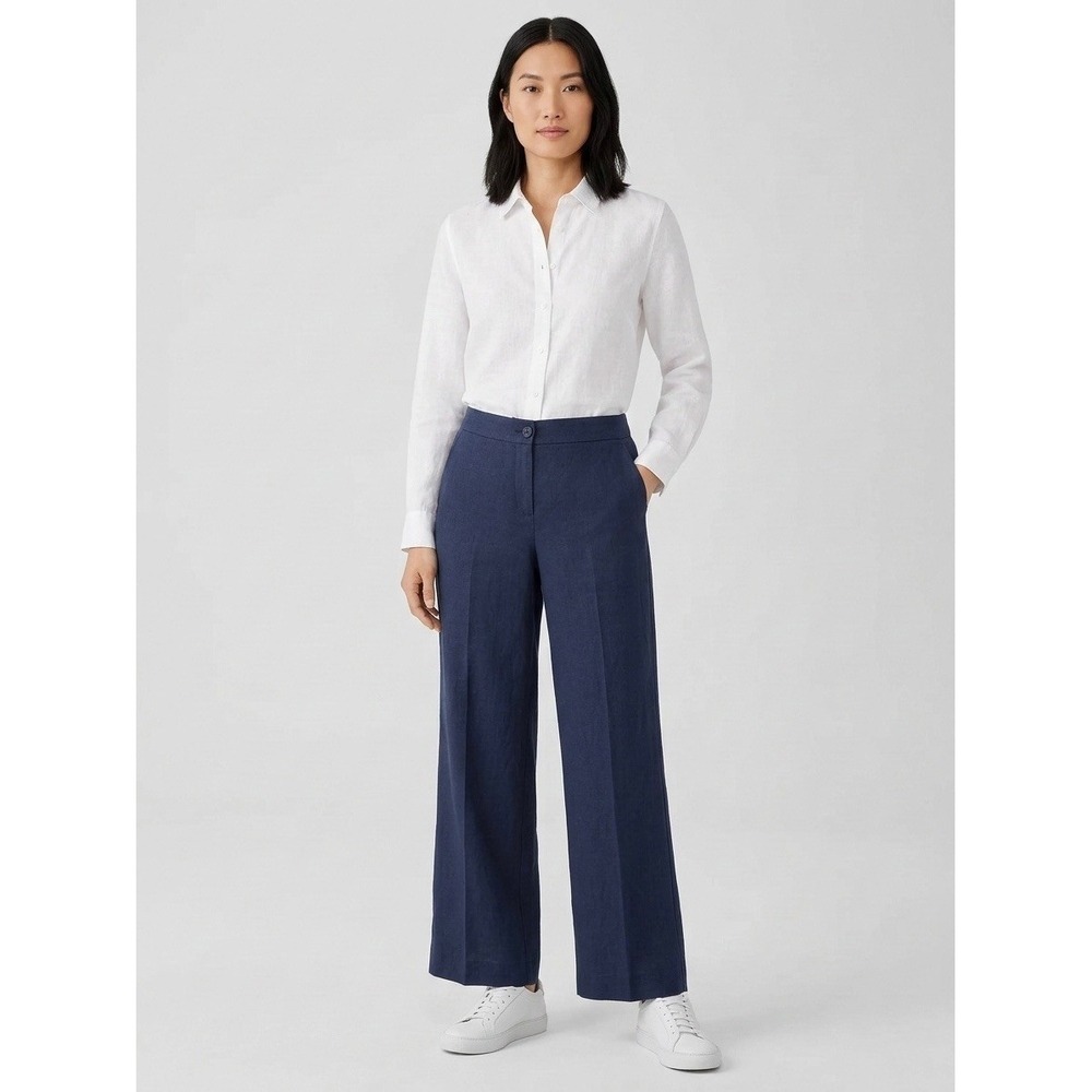 Lauren Ralph Lauren Navy Blue Silk Linen Wide Leg Trousers Pants Size 4